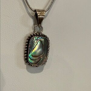 Abalone Shell Sterling Silver Pendant Necklace Iridescent Green